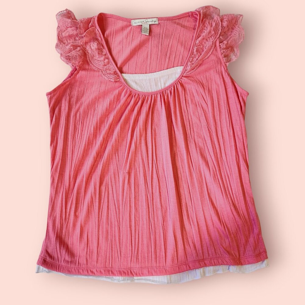 French Laundry y2k Pink Layered Top with Lace Ruffle Sleeves coquette preppy